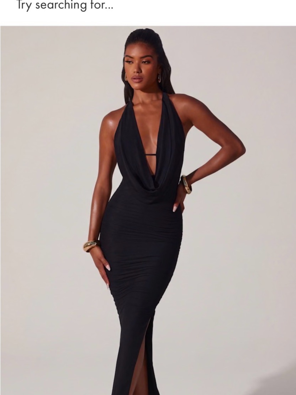 Oh Polly Black One-Shoulder Halter Cowl Evening Dress